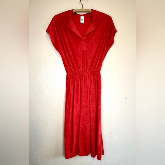 Vintage 70s / 80s Union made terrycloth dress.  Red size medium retro - Picture 1 of 6